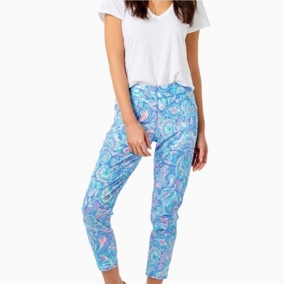 NWT Lilly Pulitzer UPF 50 Luxletic 28" Run Around Pants Zanzibar Blue Fish Kiss - Picture 5 of 5